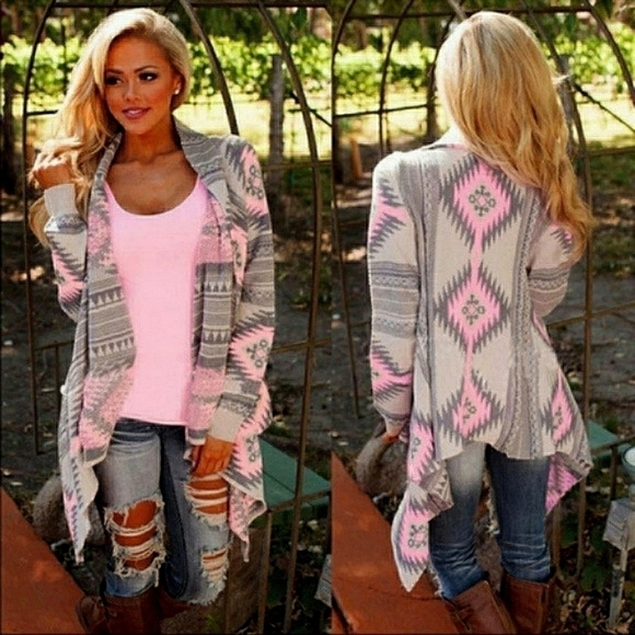 New Aztec print tribal open front boho cozy cardigan sweater top - Picture 1 of 5
